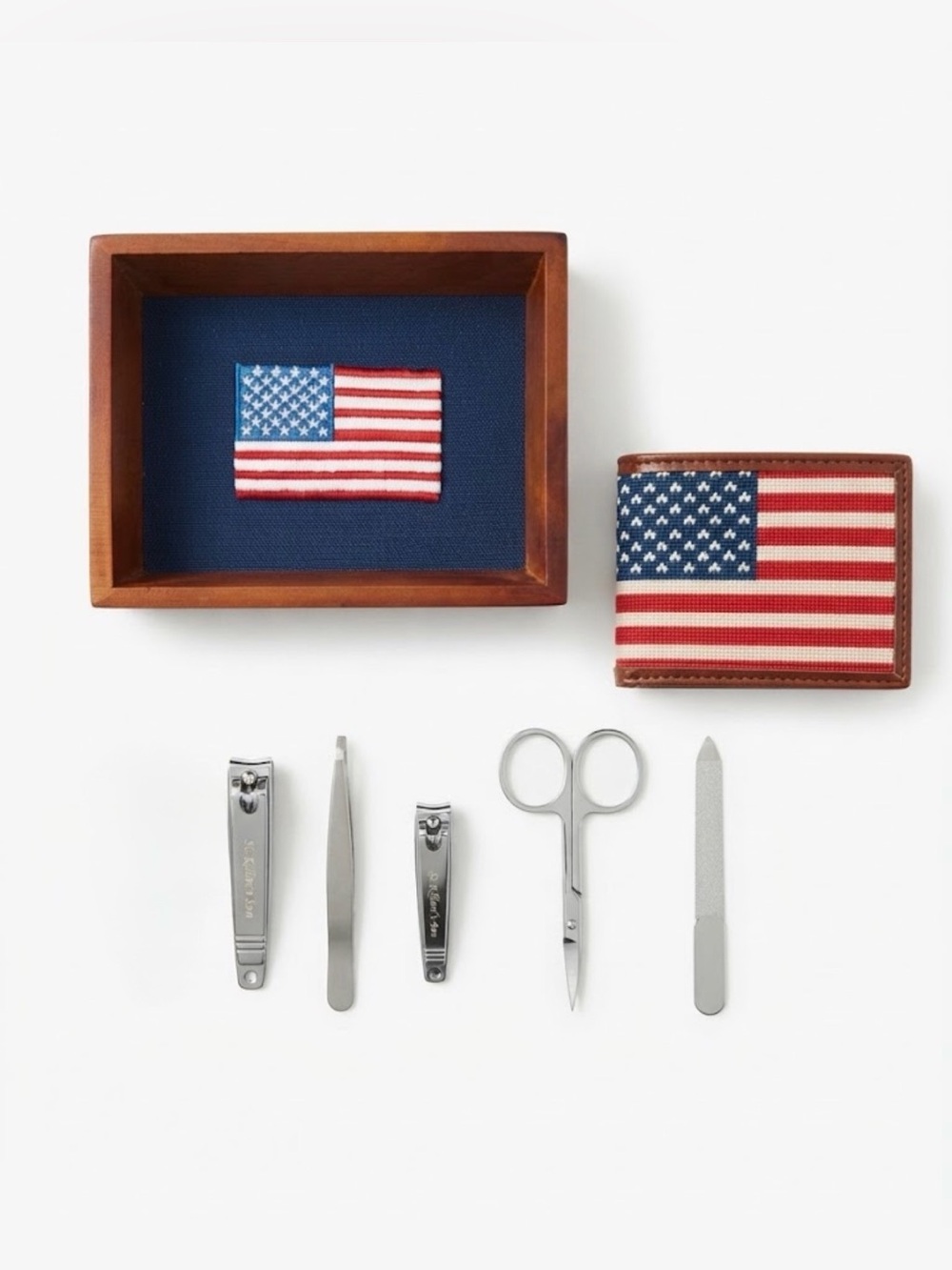 NWT The Kraftsman Co. American Flag Needlepoint Wallet + Grooming Set Valet Tray